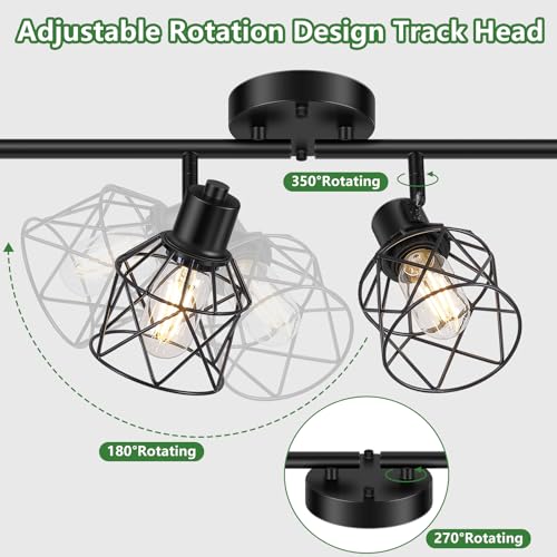 Baocuz 4-Light Semi Flush Mount Ceiling Light - Black, Adjustable Farmhouse Fixture