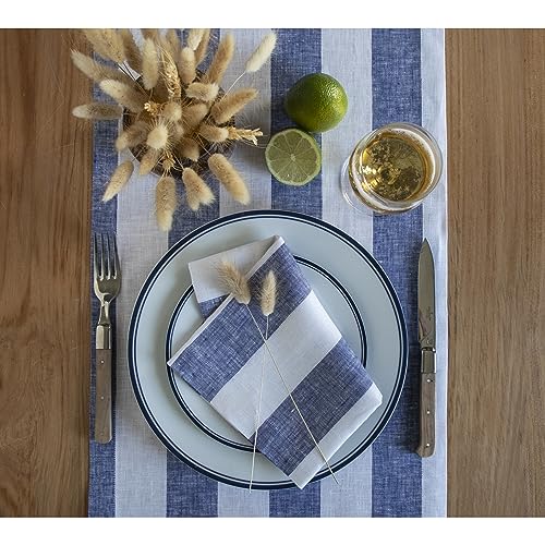 Solino Home Navy & White Stripe 100% Linen Table Runner 14x90 Inches