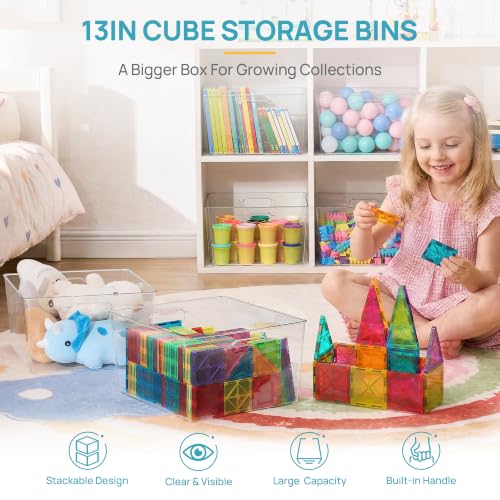 13x13 Inch Clear Storage Bins - Extra Large Cube Organizer, 4 Pack