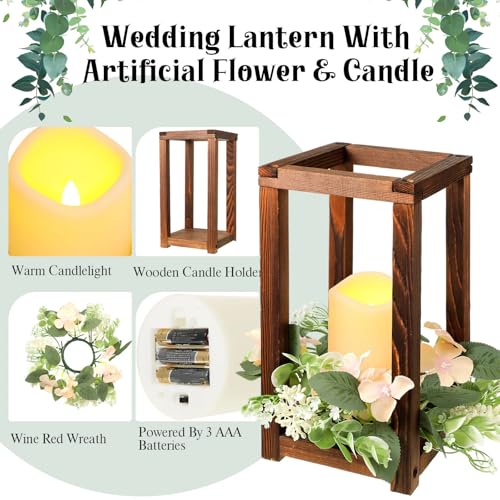 Hushee Brown 30 Pcs Wooden Wedding Lantern Centerpiece Wreath Set