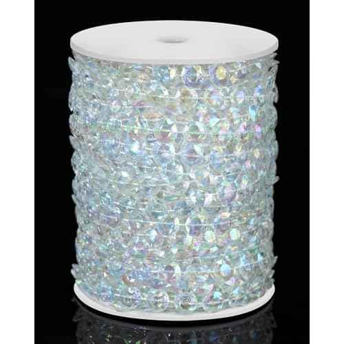 99FT Crystal Garland Strands, Acrylic Iridescent Crystal Beads String Roll, Diamond-Shaped Crystal Garland for Christmas Tree Wedding Party Decorations Beaded Curtain DIY Crafting Projects