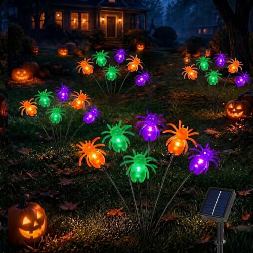 Newhale Solar Spider Halloween Decor Outdoor Stake Lights - 4 Modes, Waterproof, Swaying Wind Effect