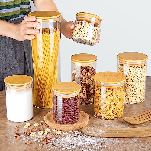 Vtopmart 7 Pack Glass Food Storage Jars Set with Bamboo Lids - 15oz to 74oz Kitchen Containers for Pantry Organization