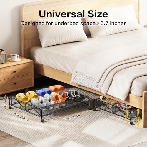 LeArex 2-Pack Under Bed Shoe Storage Organizers with Wheels, Space-Saving Closet Shoe Racks