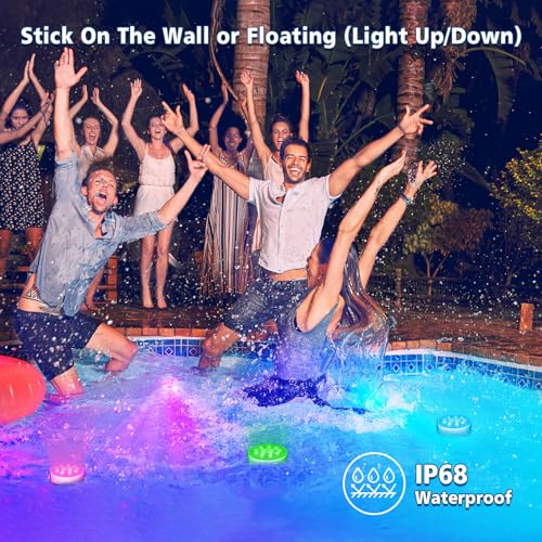 2 Pack Rechargeable Underwater Pool Lights with Remote, 16 Colors, IP68 Waterproof