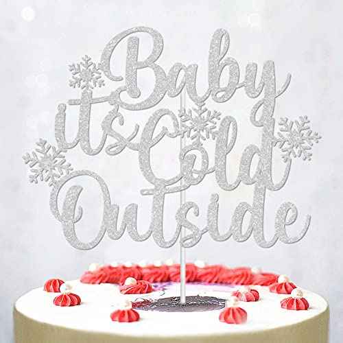 Baby It's Cold Outside Party Decorations Banner Cake Topper, Glittery Snowflake Banner Christmas Decorations Winter Wonderland Baby Shower Holiday Garland Photo Props Banner for Party Home Decorations