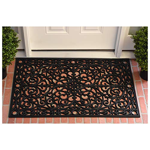 Gatsby Rubber Doormat 30x48 Inches - Heavy-Duty Non-Slip Indoor Outdoor Mat with Scroll Design - Variation of Doormat 2'6" x 4'