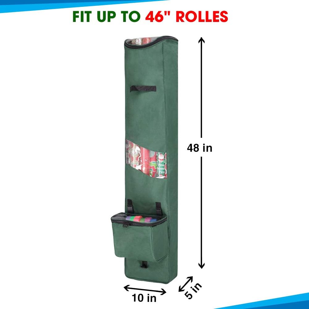 Primode Heavy Duty Christmas Gift Wrap Storage Bag - 600D Oxford Organizer with Detachable Tote | 48"x10"x5" (Green)