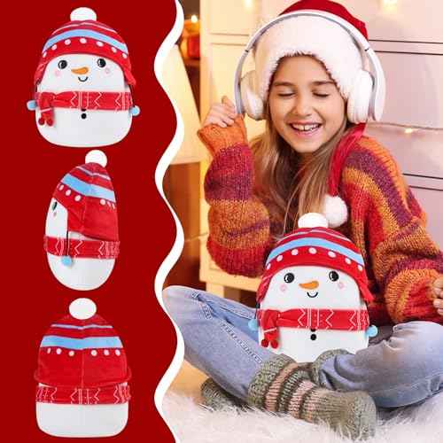 Christmas Snowman Plush Toys - 8 Inch Snowman Stuffed Animal Toy with Embroidery Soft Christmas Plushies with Scarf Hat Cute Plush Pillow Xmas Holiday Birthday Gifts for Kids Boys Girls