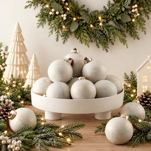 Yunlly 12 Pcs Neutral Christmas Ball Ornaments 3.15'' Ivory White - Vintage Bronze Finish