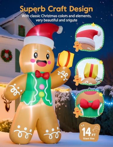 14FT Christmas Inflatable Gingerbread Man Outdoor Yard Decor with LED Lights & Dual Blowers
