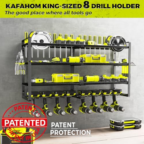 KAFAHOM 4-Layer Heavy Duty Power Tool Organizer Wall Mount, 8-Drill Storage, Black