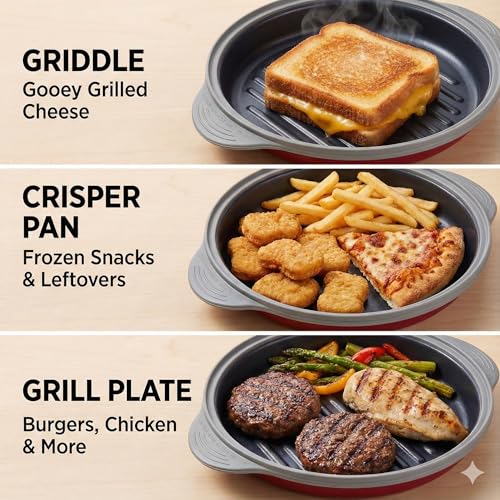 Microwave Grill Pan with Lid - Crispy Food Crisper & Griddle for Microwave Cooking