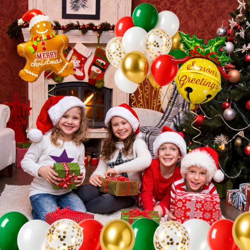 Christmas Balloons Set with Santa Reindeer & Confetti - Holiday Party Decorations