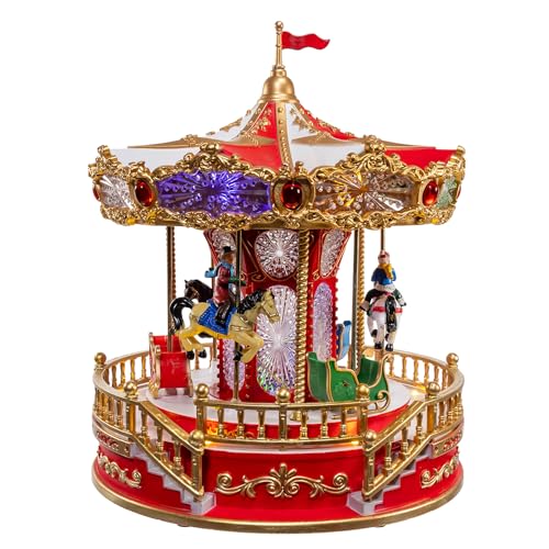 Holiday Santa Carousel with Multicolor LED Lights and Music - 11.1-inch Tabletop Decor