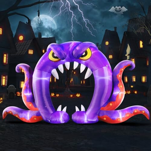Halloween Inflatable Purple Octopus Archway - 16FT Long, 8FT Tall with Built-in LEDs