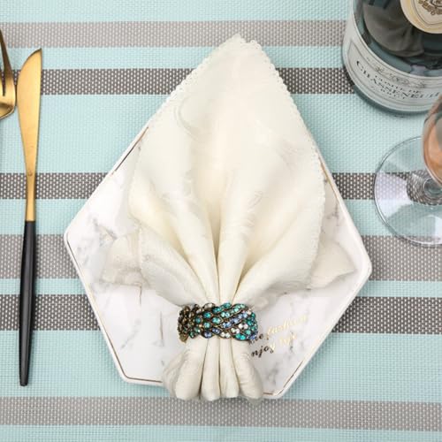 Joyindecor Jeweled Peacock Napkin Rings Set of 12 - Blue, Handcrafted Crystal Ring Holders
