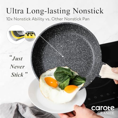 CAROTE 12-Inch Granite Non-Stick Frying Pan - Black, PFOA-Free, Suitable for All Stoves