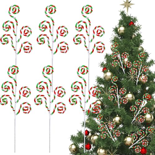 Gerrii 6-Pack Red Green White Candy Cane Christmas Tree Picks 16" Decorations