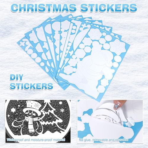 Snowflakes Christmas Window Clings 260PCS White Xmas Window Sticker Santa Claus Reindeer Xmas Decals for Holiday Decorations Party Supplies Glass Window
