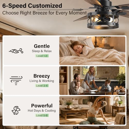 42-Inch Smart Farmhouse Ceiling Fan with Lights & Remote - Black Walnut, Flush Mount, Alexa Compatible
