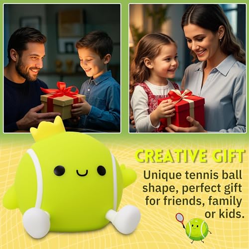 Tennis Gifts, Tennis Ball Night Light for Boys-Rechargeable Squishy Silicone Lamp,Cute Tennis Ball lamp for Tennis Sports Lovers Boys Girls Birthday Gifts
