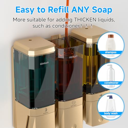 Gold 3 Chamber Shower Dispenser - Wall-Mounted No Drill Shampoo Conditioner