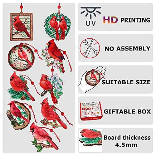 9pieces Red Cardinal Christmas Ornaments Wooden Cardinals Birds for Christmas Tree Ornament Decorations Memorial Gifts