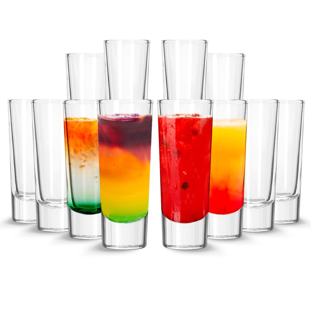 LEMONSODA Clear Shot Glass Set- (2oz) Crystal Shot Glasses - Sake, Tequila, Whiskey, Vodka, Gin - Great for Tastings, Gifts, Parties, Unique Pieces (Tall, Set of 12)