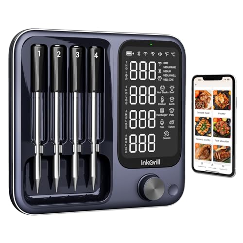 Wireless Meat Thermometer with App Control & 4 Probes for Grill Oven BBQ