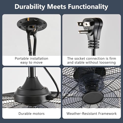 AHAWILL Black Outdoor Ceiling Fan with Lights, 6-Speed, Dimmable, Remote Control
