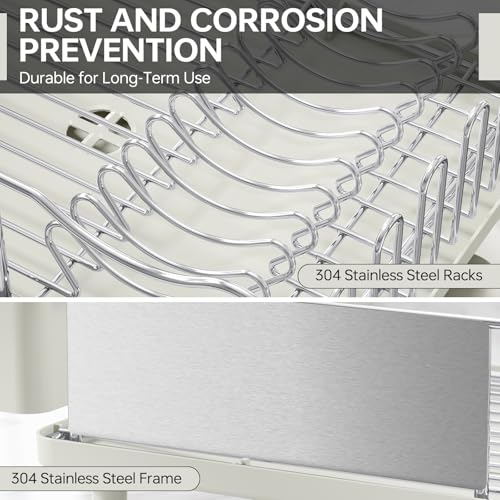 Urackify Stainless Steel Dish Drying Rack - Light Green Kitchen Counter Organizer