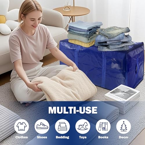 40 Gallon Heavy Duty Moving Storage Bag with Zipper Handles Dark Blue - 8 Pack