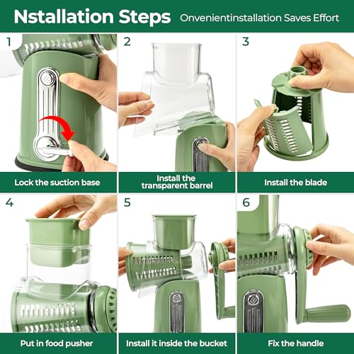 SUSTEAS Rotary Cheese Grater - Large Vegetable Food Shredder - Green
