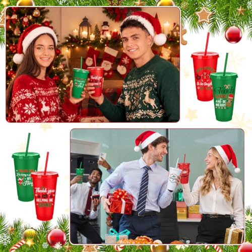 Vesici 24pcs Christmas Teacher Appreciation Gift Cups Set with Straws & Lids