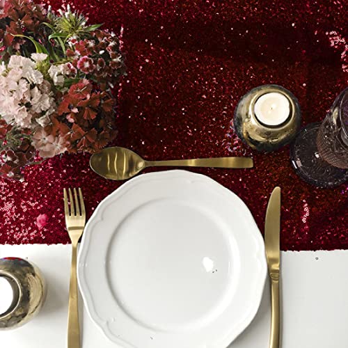JYFLZQ Burgundy Sequin Table Runner 12" x 72" Pack of 10