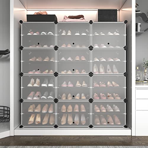 Portable 8-Tier Shoe Cabinet - Black, 48 Pairs Capacity, Space Saving Shoe Organizer with Hooks