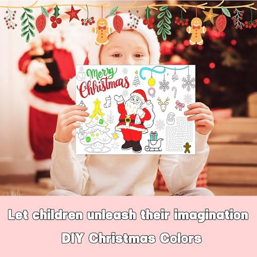 24pcs Christmas Coloring Placemats Santa Gingerbread Snowman Kids Holiday Table Decor