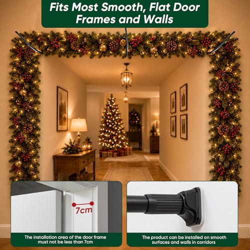 Adjustable Christmas Garland Hanger for Front Door, No-Drill Tension Fit, 27.6-47.2 Inches
