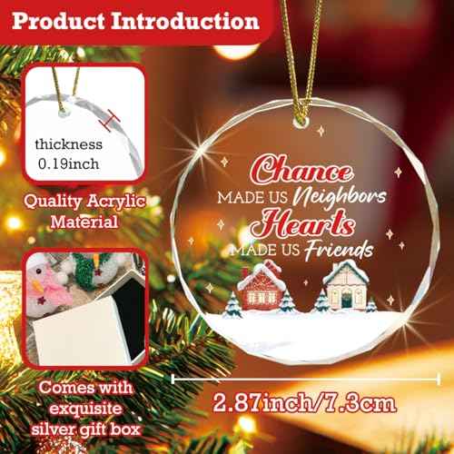 Neighbor Friendship Gifts,Neighbor Gifts for Christmas Birthday,Chance Made Us Neighbors Hearts Made Us Friends Crystal Hanging Ornament