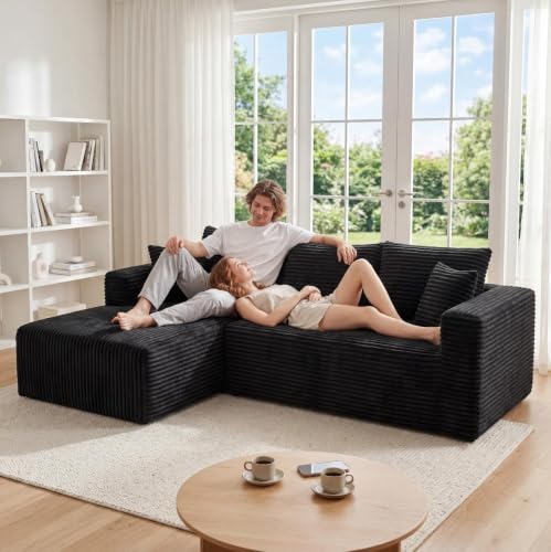 92.5" Modular L-Shaped Couch with Deep Seats & Removable Cover - Black