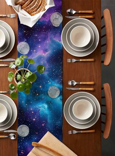 Starry Sky Space Galaxy Table Runner 13x120 Inches - Celestial Linen Burlap Decor