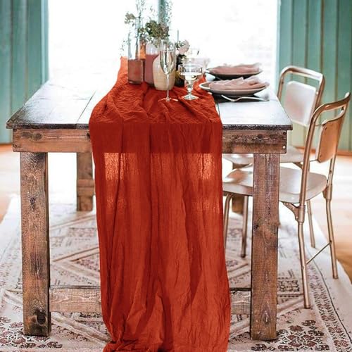 Terracotta 10ft Cheesecloth Table Runner - 120 Inch, Boho Premium Fabric