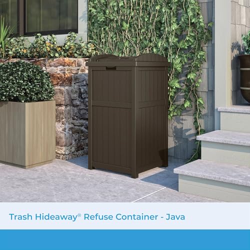 Suncast 33 Gal Resin Hideaway Garbage Can with Secure Lid - Java Brown, Variation 1