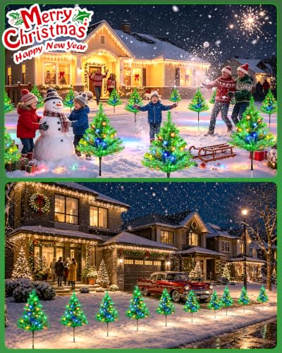 Anordsem Solar Christmas Tree Lights Outdoor 80 LED 8 Modes Waterproof 4 Pack