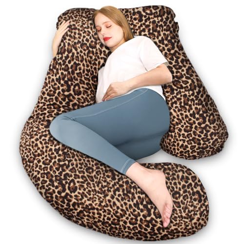 Pregnancy Pillow U Shape Full Body Maternity Pillow with Removable Cover - Leopard Velvet 58 Inch
