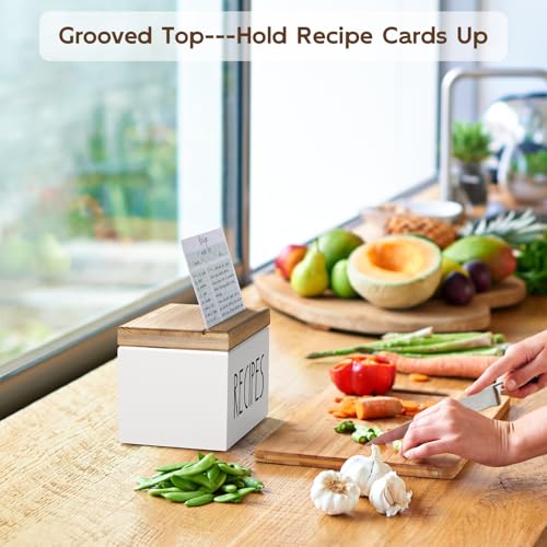 BWODYAY White Recipe Box with 100 Cards & 6 Dividers, 4x6 Organizer