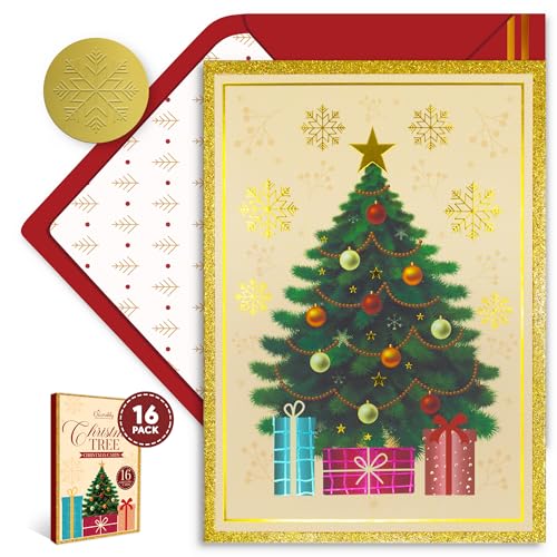 Decorably 16-Pack Gold Foil & Embossed Christmas Cards 5x7in with Envelopes