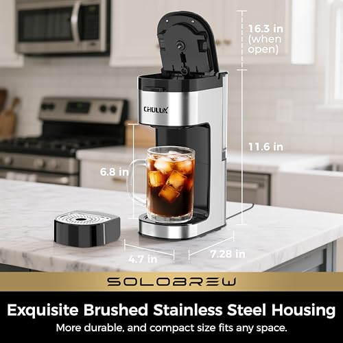 CHULUX SoloBrew Single Serve Coffee Maker Black – K Cup & Ground Pod Compatible