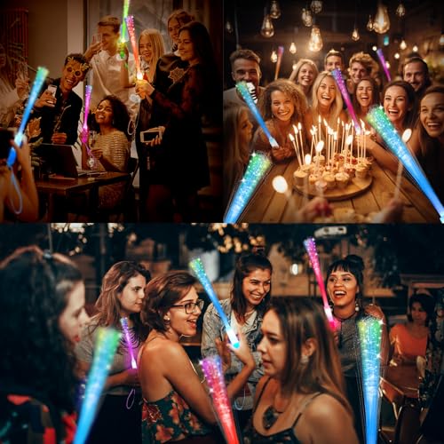 Glow Fiber Optic Wands Set - 100 LED Flashing Light Sticks for Party, Wedding, Halloween & New Year - Color Pack